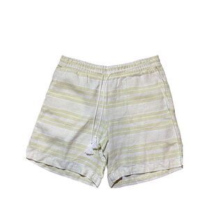 NEW J Jill 100% Linen Drawstring Striped Shorts Citron White Size M linen legenl